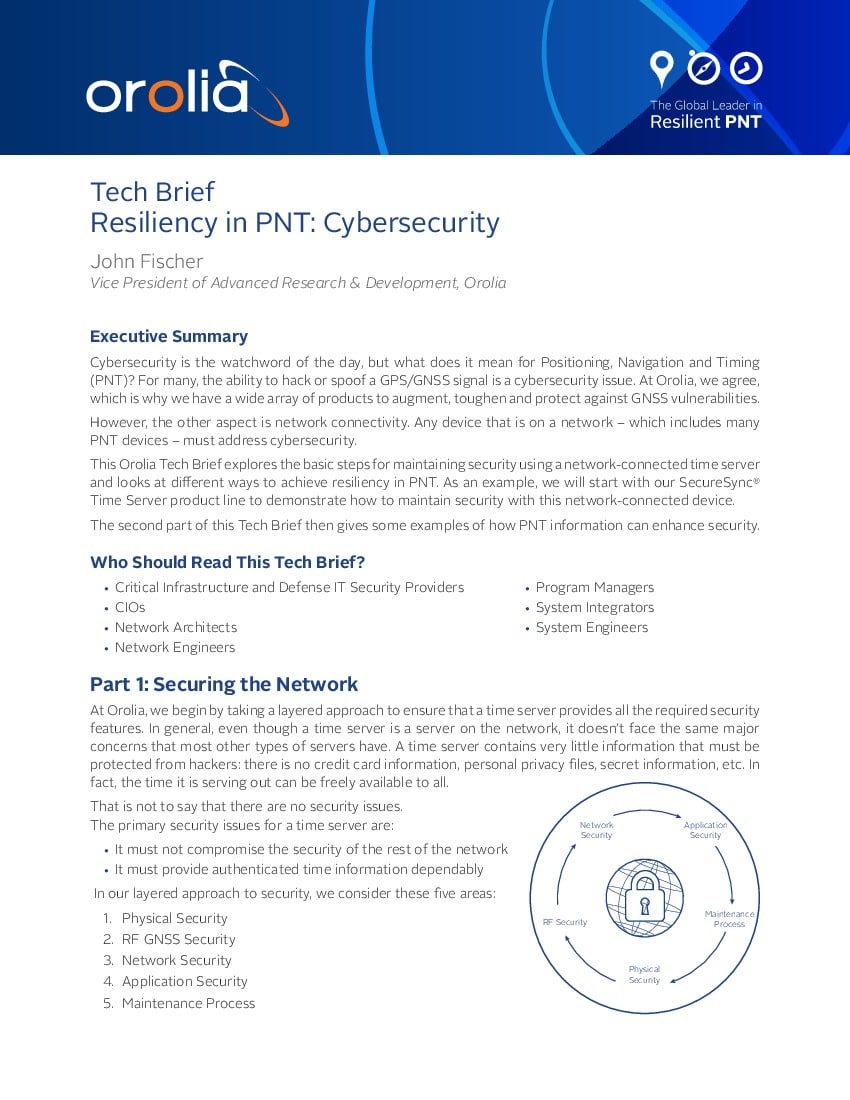 Orolia tech brief for PNT Cybersecurity
