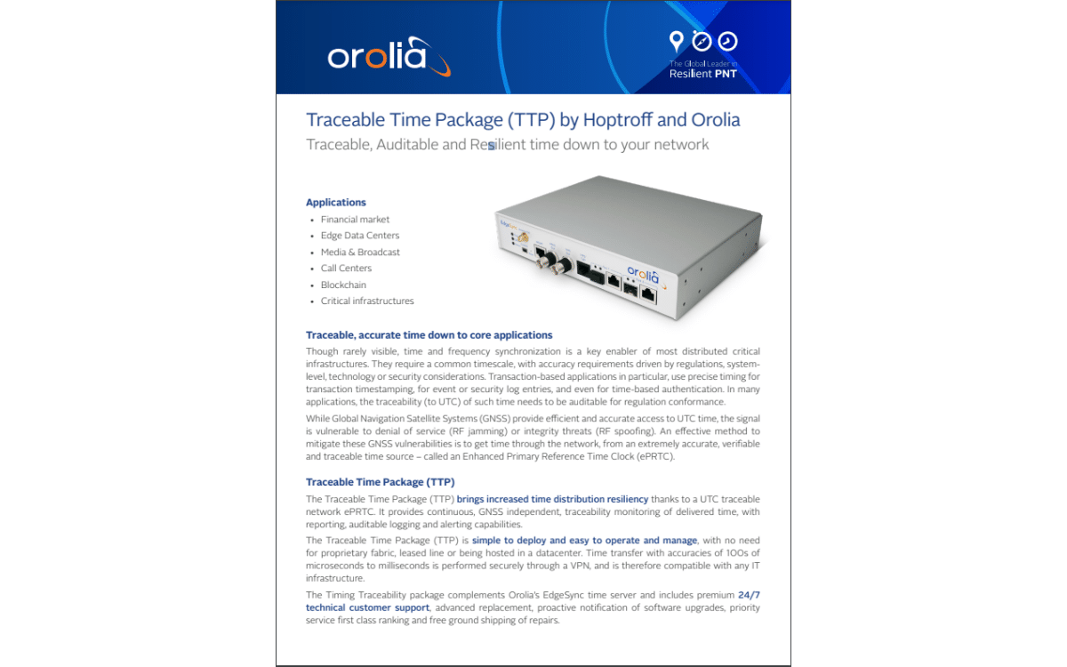 Timing & Traceability Package by Hoptroff and Orolia
